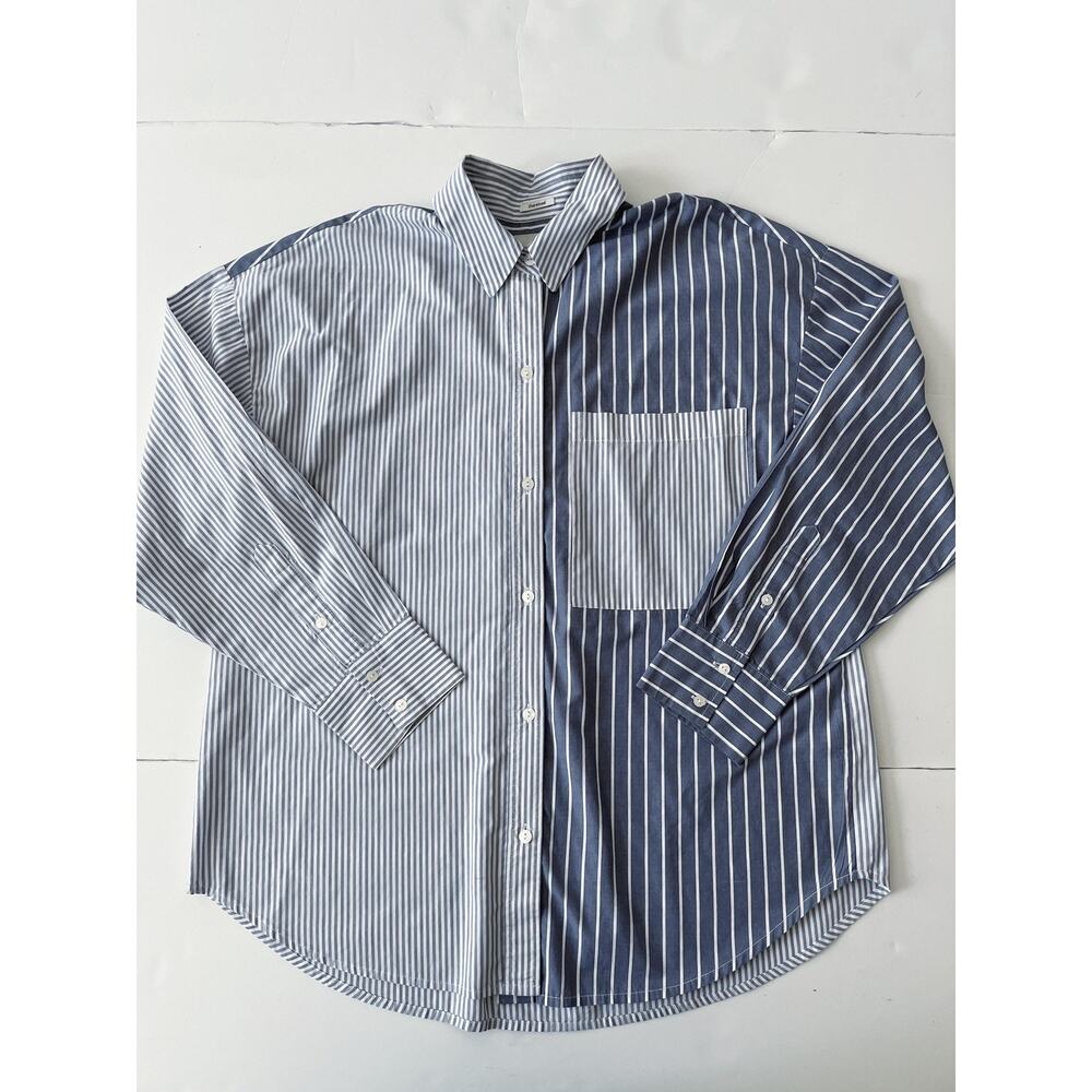 Abercrombie & Fitch Shirt Women M Blue Stripe Long Sleeve Button Up Oversized